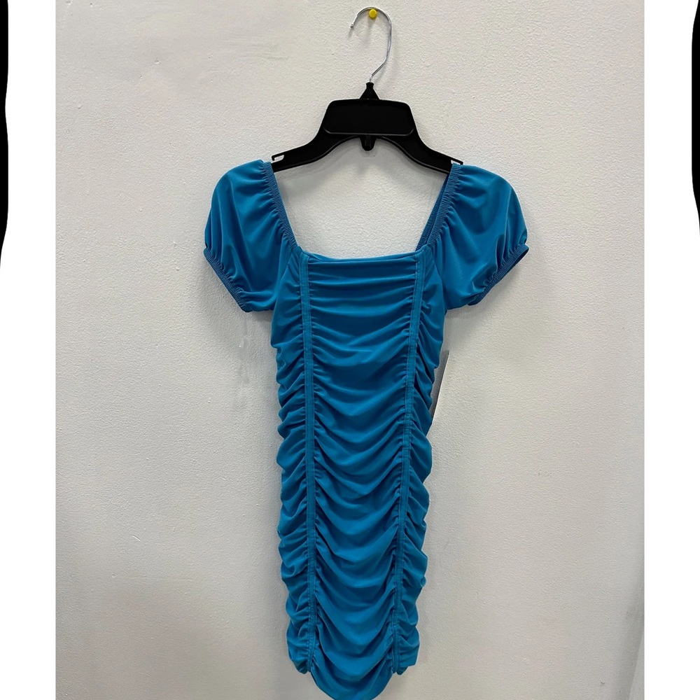 Blue Ruched Girls Casual Dress